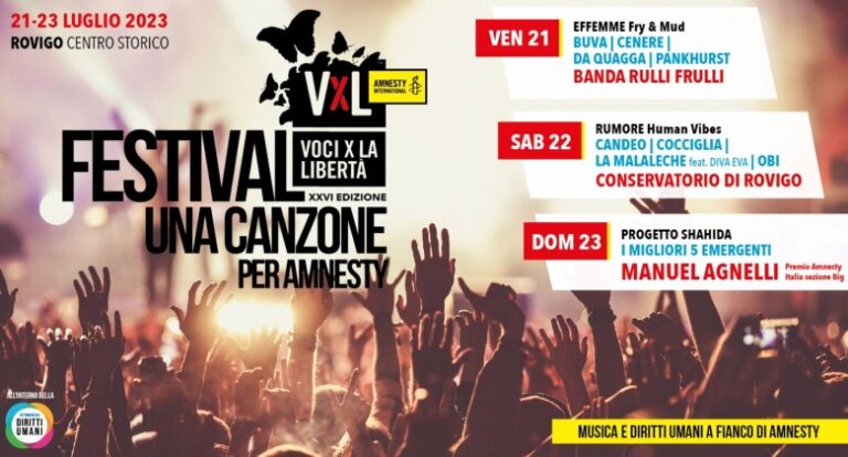 Il cartellone della 26a edizione di Voci per la Libertà – Una canzone per Amnesty